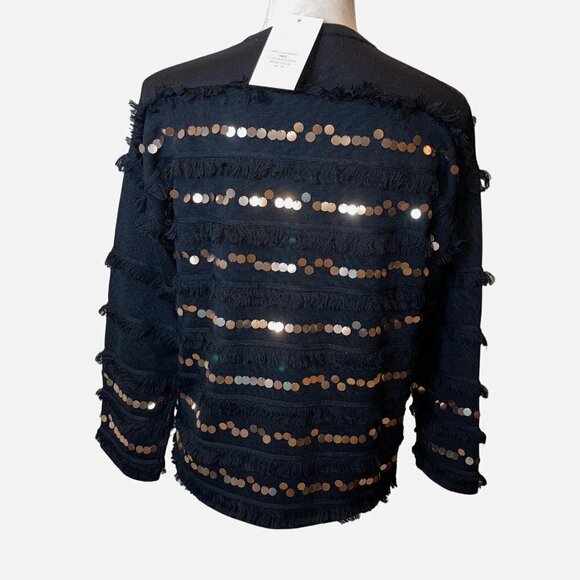 Edinburgh Knitwear Womens Jacket Black Size Medium Fringe Sequin Pure Wool NWT - Picture 3 of 13
